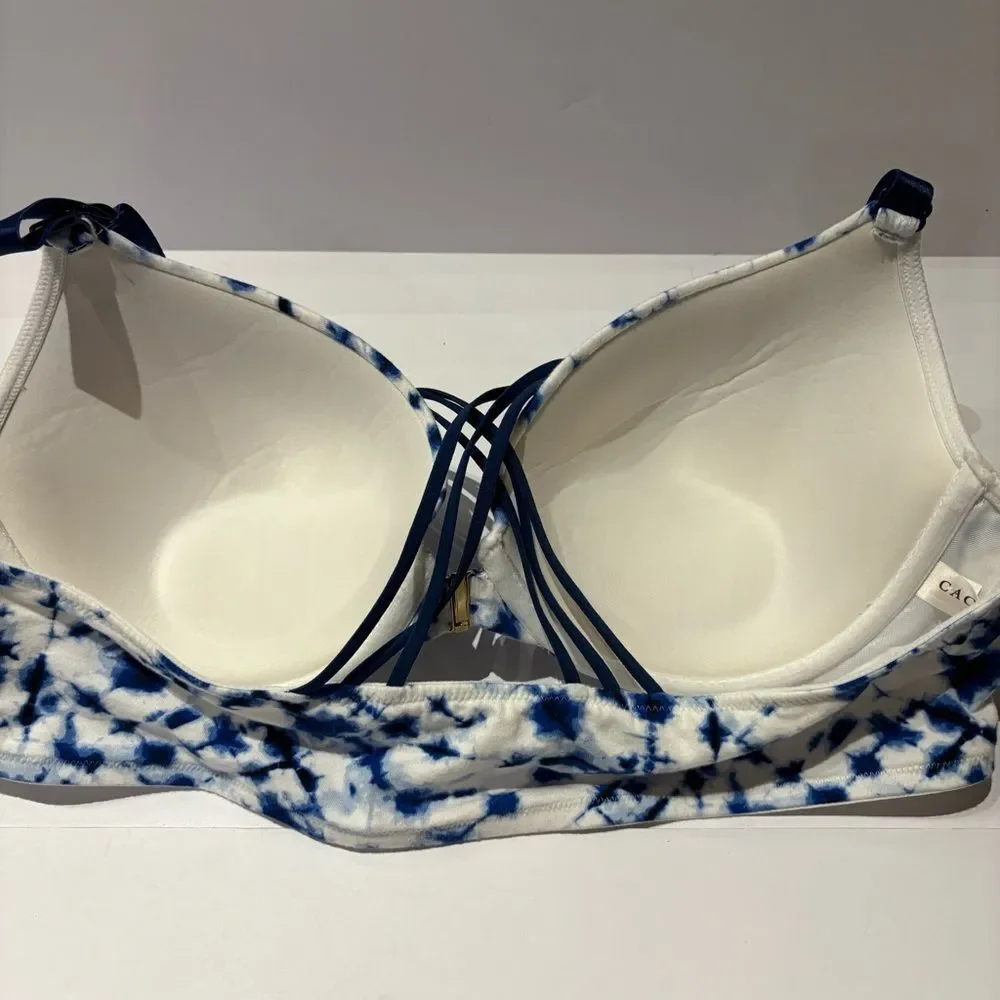 Cacique Plunge Push Up Women's Blue Tie-Dye Bra Front Clasp Size 44C UW Padded